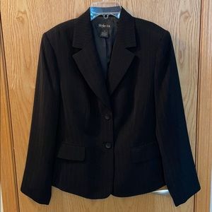 Black suit jacket with blue pinstripe